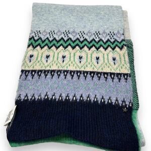 NEW Jocelyn Bloomingdales Fair Isle Knit Scarf Blue Rectangle Wool Blend Winter